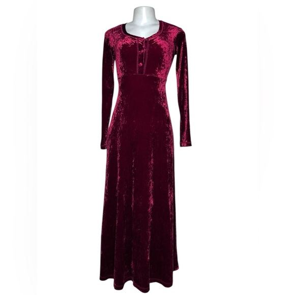 Betsey Johnson Dresses & Skirts - VTG 90s Betsey Johnson Crushed Velvet Maxi Dress Burgundy Wine Medium
